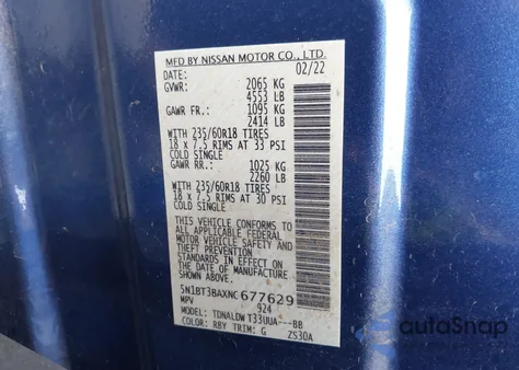 2022 Nissan Rogue Sv Fwd z USA, uszkodzony, nr VIN 5N1BT3BAXNC677629